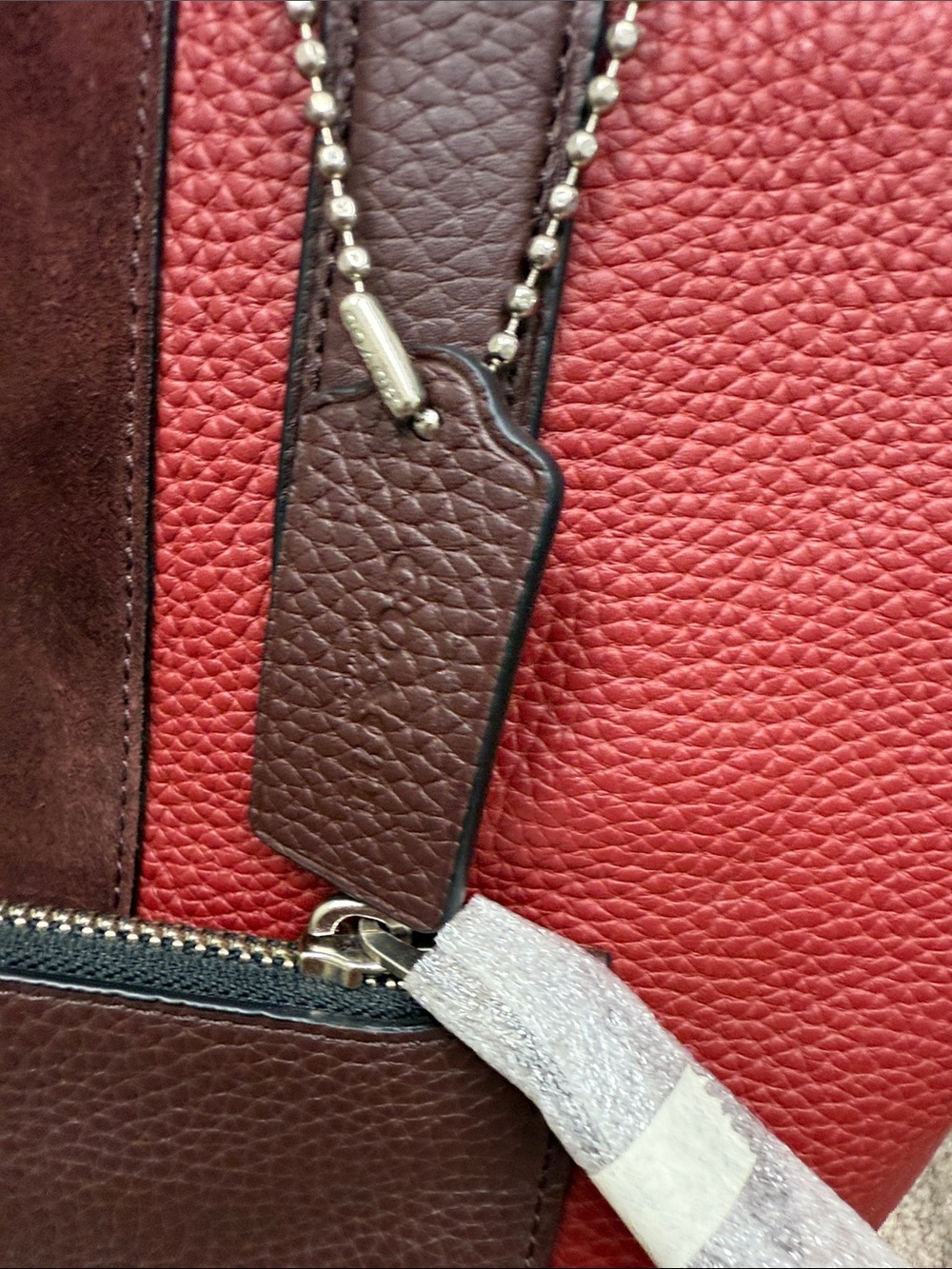 Coach Metropolitan Red and Brown Leather/Suede Tote with Front Pouch- NWT - Picture 3 of 10